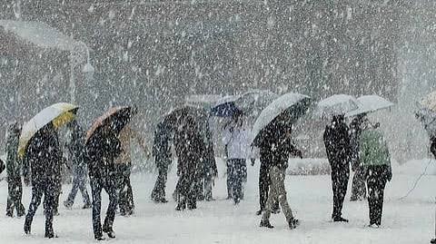 Snowfall day – white snow falling from sky